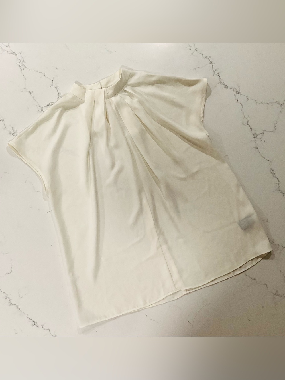 Worthington Cream Pleated Mock Neck Blouse